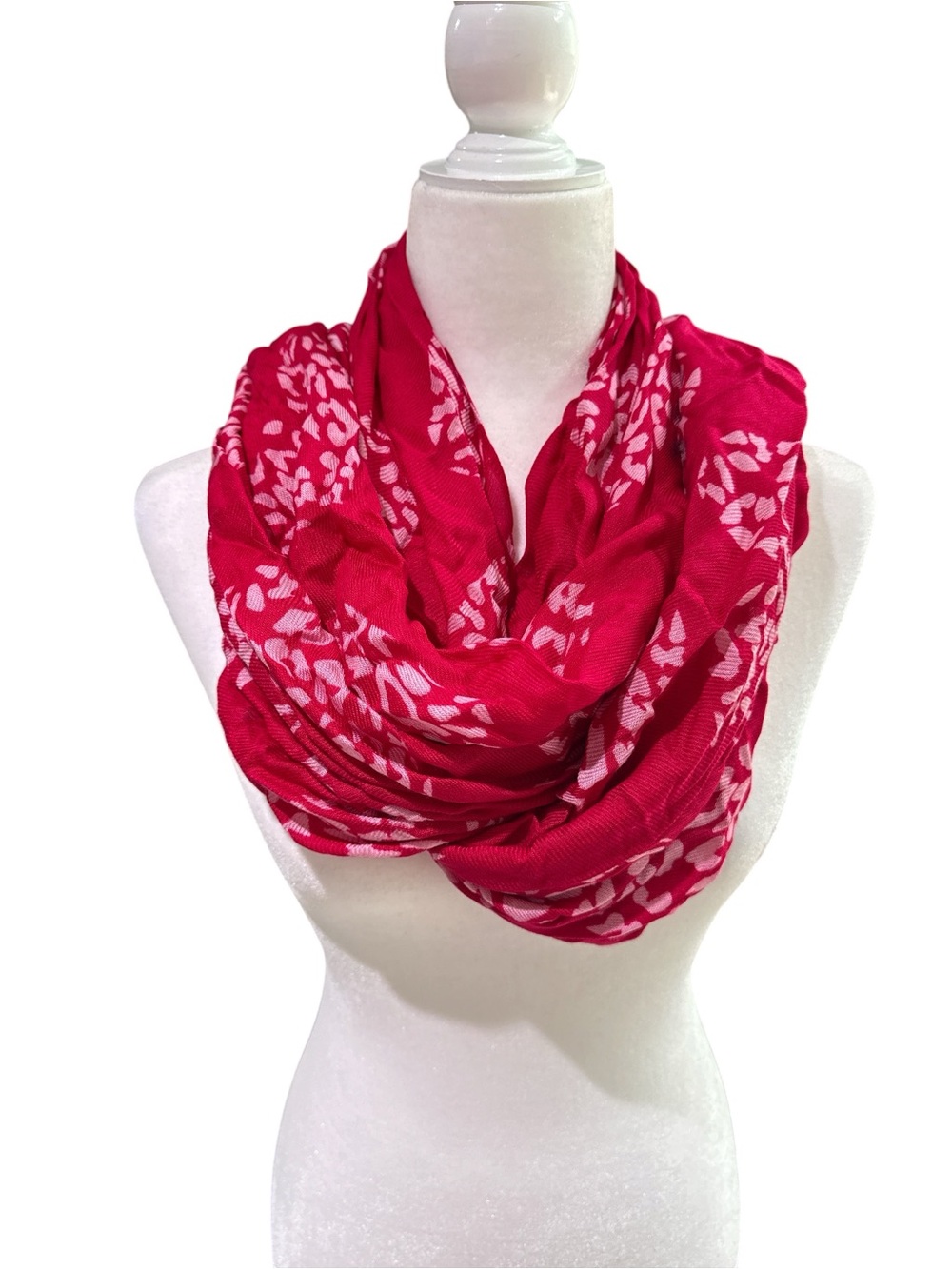 Anna & Ava Red Infinity Scarf with Pale Leaf Print